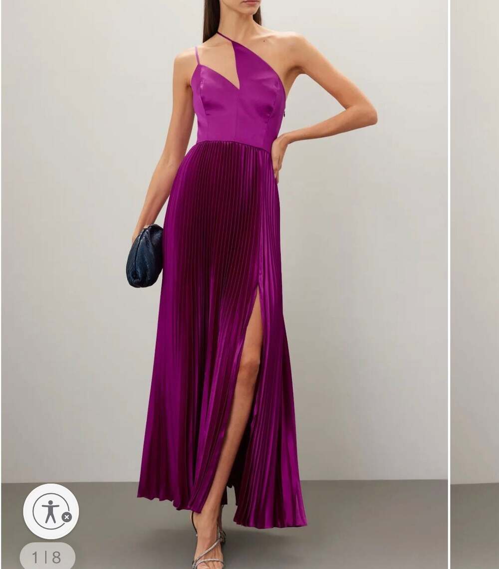 AMUR Khari One Shoulder Gown Magenta Pleated Maxi Dress 2